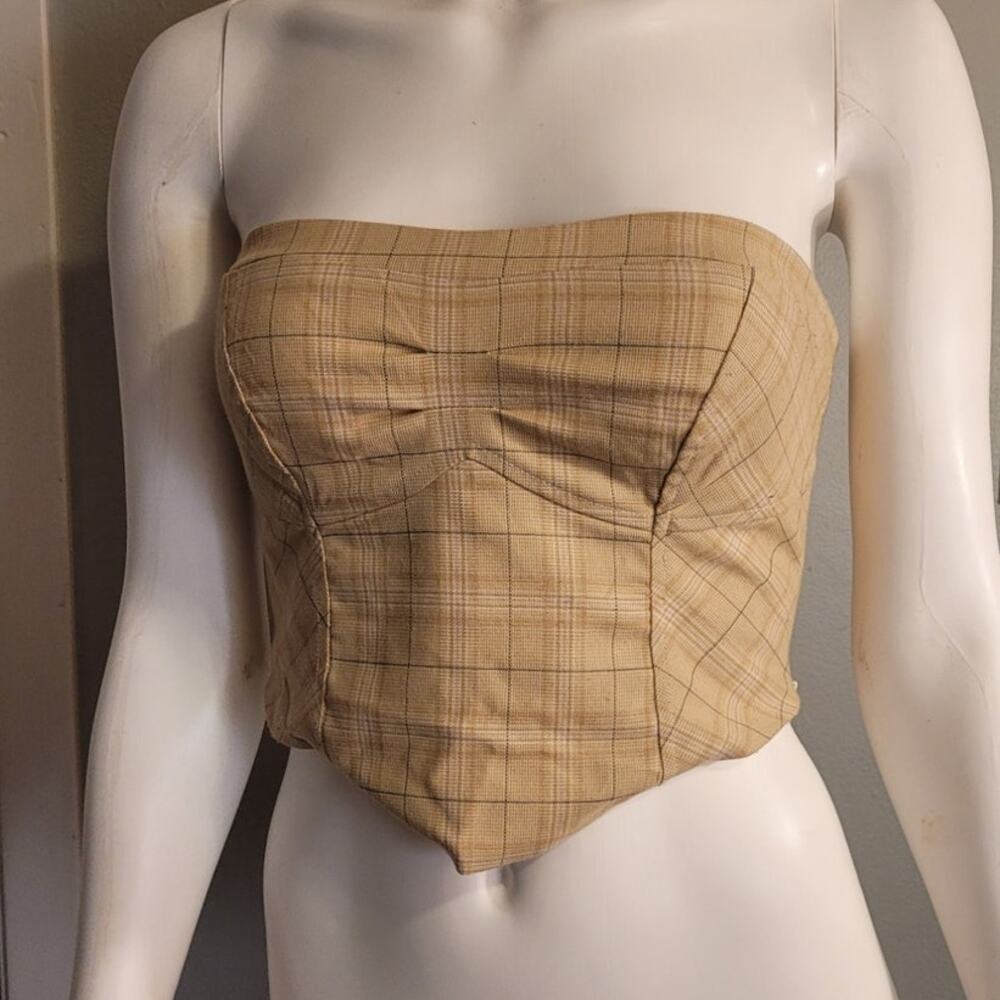 Free people plaid corset top strapless out west western crop tan tube top sz 4 - Picture 13 of 15